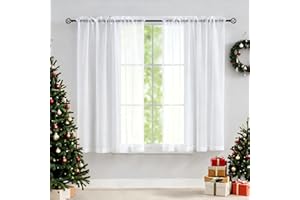 Home Brilliant Net Curtains for Windows 45 Drop, Sheer Curtains White Short Woven Voile Net Curtains for Kitcken Living Room Bedroom Window Treatment, Set of 2, 54 x 45 inches