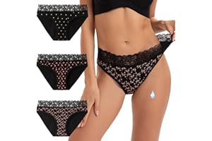 INNERSY Culotte Menstruelle Coton Dentelle Flux Léger Slip de Règle Lavable Taille Midi Lot de 3