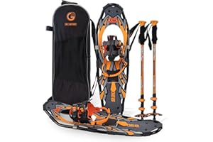 G2 GO2GETHER G2 21/25/30 Inches Light Weight Snowshoes with Toe Box, EVA Padded Ratchet Binding, Heel Lift, Flexible Pivot Bar, Durable Back Strap, Set with Trekking Poles, Carrying Bag, Snow Baskets, Orange/Blue/Red Available
