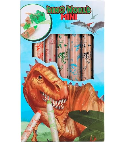 Depesche 11385 Dino World Colouring Book Including Small Pen Set of 8 Colouring Pencils, a Sticker Sheet and Many T-Rex, Dinosaurs and Jungle Motifs