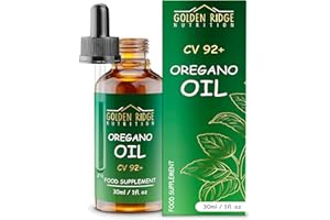 GOLDEN RIDGE NUTRITION Oregano Oil Drops 100% Pure & Undiluted Potent Min 92% Carvacrol | 30ml Max-Strength Wild Mediterranean Essential Oil of Oregano Support for Cold, Cough, Sore Throat & Gut Health | Bottled in The UK