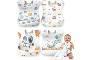 WS WorlsTrend Baberos Desechables con 4 Diseños de 20 Unidades - Baberos Desechables para Bebés Recién Nacidos - Baberos para Niños - Baberos Ajustables - Baberos Desechables de Viaje.