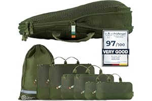 TRAVEL DUDE Organizery podróżne | Torba kompresyjna na bagaż | z plastikowych butelek pochodzących z recyklingu | Kostki do pakowania | Przechowywanie walizek | Torby podróżne na plecaki | 7 części,