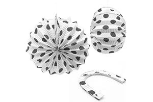 EUROFIESTAS Farolillo de feria típico andaluz sevillano color blanco con lunares negros pack de 12 unidades