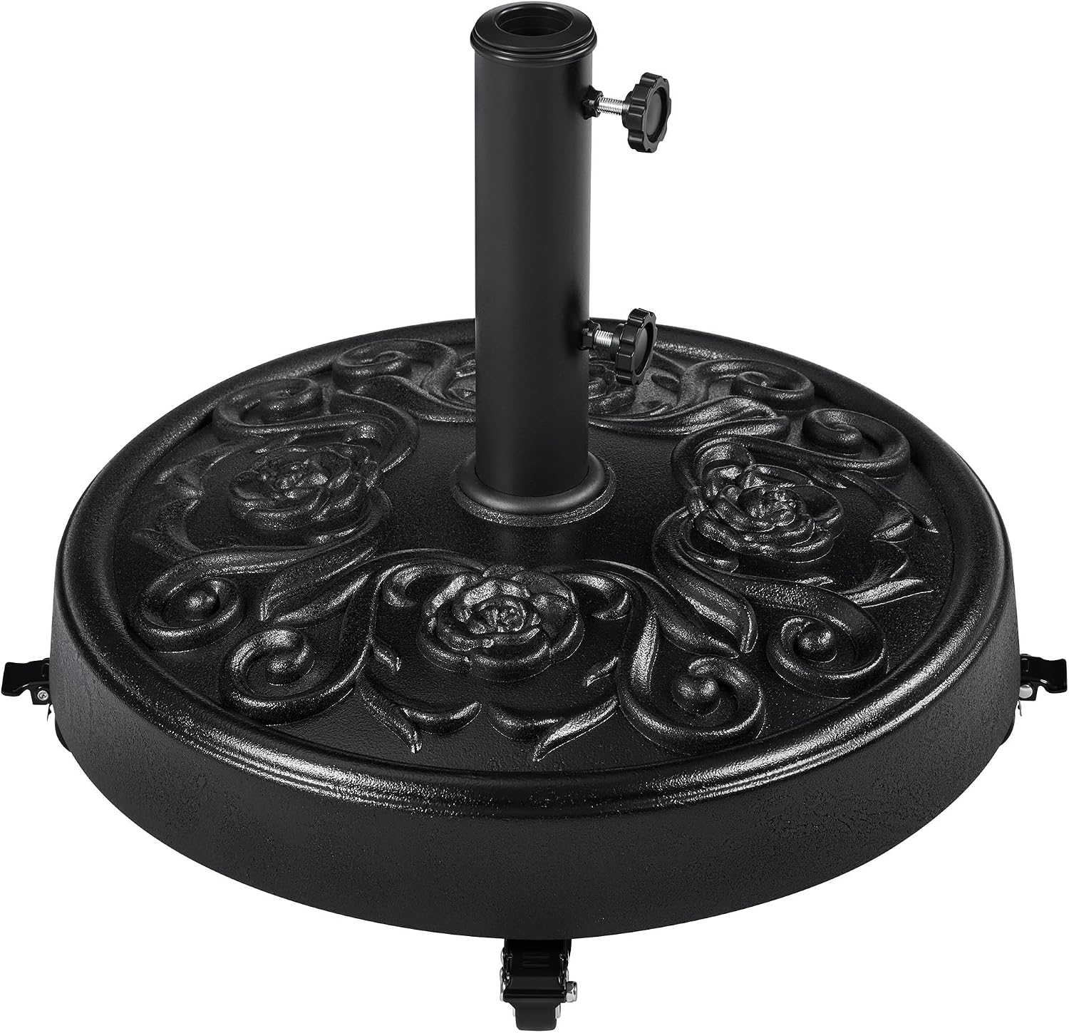 Yaheetech 25 kg Garden Parasol Base with Wheels, Resin Heavy Duty Umbrella Stand Holder, Outdoor Patio Umbrella Base Fits 34/38/48MM Poles with Rose Design Black