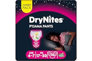 Huggies Drynites 4-7 ans Fille (17-30kg) - Sous-vêtements de Nuit Absorbants pour Enfants qui font Pipi au Lit - x32 Culottes (Lot de 2 Paquets de 16)