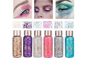 Owelth 6 Couleurs Body Glitter Gel, Paillettes Chunky Maquillage Glitter de Visage Corps Cheveux Ongles, pour Festival Fête Anniversaire Noël Décoration, Longue Durée Étincelant