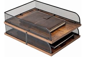 ZNMYDMT Briefablage aus Holz und Metall, Vintage-Design, Schreibtisch-Organizer, Papierablage, Büro-Akten-Organizer (schwarz)