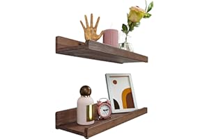 ‎WOOD WEDGE Handmade Wall Shelf, 40 cm, Wooden Shelf, Set of 2, Hanging Shelf, Wall Mount Shelf, Modern Floating Shelf, Narrow Picture Rail for Bathroom, Living Room, Kitchen, Bedroom (Walnut)
