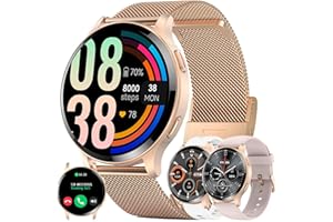 MYSHUN Smartwatch Damen mit Telefonfunktion 1,43" HD Voll Touchscreen Uhren Fitness Tracker 15 Sportmodi Aktivitätstracker 5ATM Wasserdicht mit Schlafmonitor Schrittzähler für Männer IOS Android (Gold)