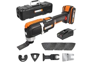 WORX Multiherramienta Sonicrafter 20V Máx. | PowerShare | WX 696 | Incluye 1 batería 2 Ah con indicador, cargador y maletín | Sistema de anclaje de accesorios Universal | Velocidad variable | luz LED
