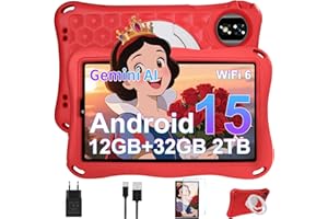DEERTIME Tablet Para Niños 9 Pulgadas Android 15 Gemini AI, 12GB RAM+32GB ROM(TF 1TB),Octa-Core, 5G WiFi 6, GMS Certified, BT 5.0, 8+5MP, 5000mAh,Widevine L1,BT5.0,Control Parental Tablet con EVA Funda-Rojo