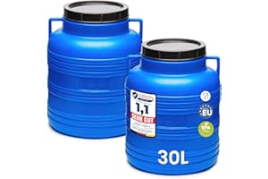 Garronda Set 2x 30 Liter Weithalsfass BPA-frei Futtertonne Fass Universalfass Lebensmittel Fass Regenfass für Garten Regentonne mit Deckel Regenwassertonne für Garten Wassertonne GD-0121, Blau