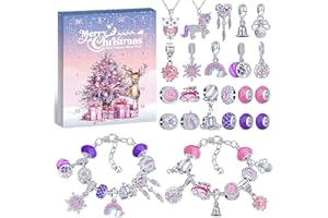 Hymarvo Calendario Adviento Kinder Niñas 2024, Calendario de Adviento Joyas Kit para Hacer Pulseras Manualidades Regalos Niña, Pulsera Collar Calendario Adviento Regalo 6 7 8 9 10 11 12 Años (Púrpura)