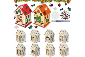 Tccydm 8 Stück Weihnachtshaus Basteln Kinder, Weihnachten Bastelset Holz Haus mit Pinseln, DIY Basteln Weihnachten Kinder, Kreativset Weihnachtsdeko für Jungen & Mädchen Geschenk