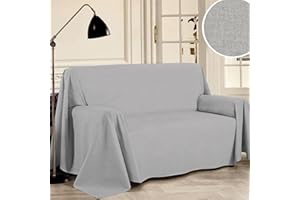 PENSIERI DELICATI Telo Copridivano 180 x 290 cm Made in Italy, Telo Copritutto 100% Cotone Puro Riciclato Tinto in Filo, Tinta Unita Grigio, Ideale Come Telo Arredo, Salva Divano, Coperta Picnic