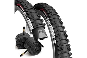 Fincci Durable Bike Tyres 26x1.95 - Foldable Mountain High Grip Kevlar 26 inch Bike Tyre with 26 inch Bike Inner Tube Schrader/Presta Valve - Lightweight Tyre 50-559 60 TPI for MTB, Hybrid, Xc Bikes