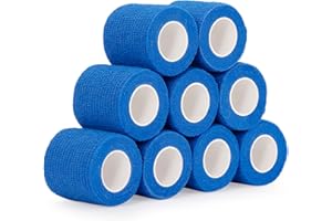 SEADESKY 9 Roll Selbstklebender Verband 5cm x 4,5m Haftbandage Selbsthaftende Bandage Pet Vet Wrap für Katze, Hund, Pferd Kohäsive Bandage Elastische Binde für Handgelenke Cohesive Pflasterverband (Blau)