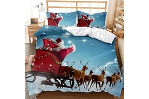 CXYXHW Juego de sábanas navideñas, Juego de sábanas de 3 Piezas Estampado Papá Noel, Funda nórdica y Funda de Almohada con Cremallera (C, 200x200cm)