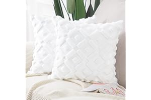 Madizz Lot de 2 Doux Peluche Laine Courte Velours Décoratif Housses de Coussin Luxe Style pour canapé Chambre Blanc 50 x 50 cm