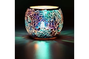Larcenciel Mosaico Portacandele, Porta Candele in Vetro, Candeliere Caldo e Romantico, Accessorio per Tealight Fatto a Mano, Candelabri per Matrimonio, Festa, Natale, Compleanno (Blu)