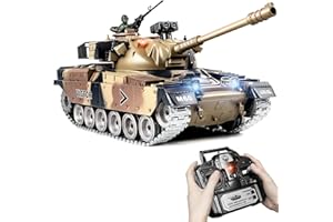 Supdex RC Tank 1:18 US M60, 2.4Ghz Remote Control Tank That Shoots BBs, WW2 Remote Control Army Model with Metal Tracks, Simulated Smoke, Engine Sound, Recoil & Lights, Army Model Toy Gift for Age 6+