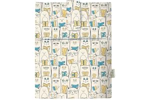 KAPAX - Custodia rigida per libro con copertina rigida per libro in brossura, in tessuto lavabile, con protezione per libri, imbottita, per tablet e PC (lettura gatto)