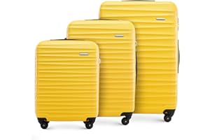 WITTCHEN Travel Suitcase Carry-On Cabin Luggage Hardshell Made of ABS with 4 Spinner Wheels Combination Lock Telescopic Handle Groove Line Set of 3 suitcases Yellow