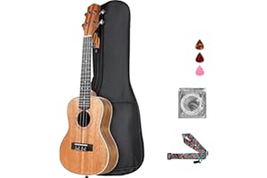CLEVICH 23 Inch Ukulele Kit for Adults Concert Mahogany Ukulele Set with Gig Bag,Picks,Strings,Strap Accessories,Present for Beginner Graduation(Wood)