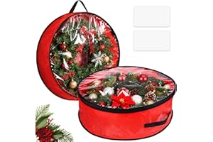 HAOHANEUP 2 Pack Christmas Wreath Storage Bag, 24 Inch Large Waterproof Wreath Storage Container with Handle & Dual Zippers, Red Holiday-Décor-Storage Box for Xmas Season