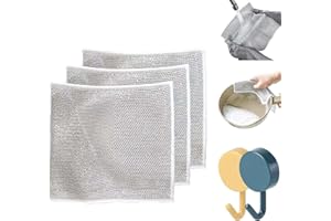 Gienslru Chiffons à Vaisselle en Fil métallique Polyvalents pour humides et secs, torchon Multifonctionnel Anti-Rayures, récure et nettoie pour la Vaisselle (7.87in, 3pièces)