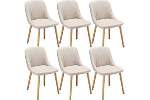 Goeurvant Dining Chairs Set of 6 Polyester Chairs for Living Room with Wood Legs Upholstered Kitchen Chair, Beige