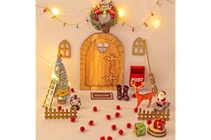 Dalugo Wichteltür Zubehör Weihnachten Set 27 Pcs Weihnachtswichtel Tür mit Lichterkette Weihnachtsdeko Elfentür, Feentür Dänische Weihnachtsdeko für Kinder Geschenke