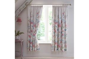 Dreams & Drapes - Garden Floral Curtains W66 x L72" (168 x 183cm) - 2x Panels - Pencil Pleat - Blue/Pink Floral Curtains & Tiebacks