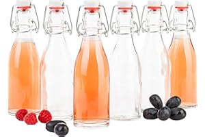 MamboCat Lot de 6 bouteilles à repasser vides en verre à remplir 200 ml I Bouteilles pour liqueur à remplir soi-même I Gourde en verre avec bouchon à étrier Tête en porcelaine avec joint en caoutchouc