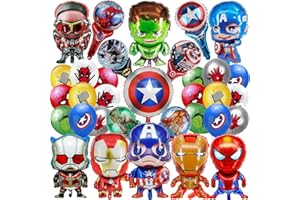 AWOUSUE 33 Pezzi Avengers Compleanno Decorazioni, Palloncini Tema Supereroi, Palloncini Avengers Festa Compleanno, Avengers Palloncini Personaggi,Palloncino Avengers Foil,Palloncini Per Supereroi Decorazioni
