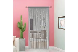 Taiyuhomes Beaded Fly Insect Curtains Fly Screen For Doors Curtain Bead String Curtains For Doorways Window Decorations Room Divider Single Door Beads (Grey 90x200cm)