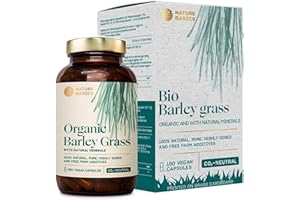 Nature Basics® Organic Barley Grass in a jar | Free from additives & CO-Neutral | 180 Vegan Capsules for 2 Months | 1,500mg Organic Barley Grass per Daily dose | Highly dosed & Sustainable