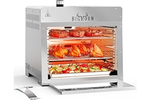 BIG HORN OUTDOORS 815.6 °C Infrarot Grill Tischplatte Broiler, tragbarer Propan-Steakkocher, Edelstahl Outdoor BBQ Maschine mit Pizzastein für Steak, Burger und Pizza