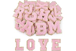 Morcheiong 52Pcs Self Adhesive Chenille Letter Patches A-Z, Iron on Letters for DIY Clothing, Fabric, Shoes, Bags (Light Pink)