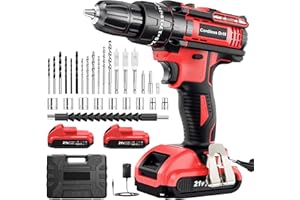 MHPRO Cordless Drill Set 21V, Cordless Hammer Drill with 2 Batteries 2000mAh, 25+3 Torque, 42N.m Max, 2 Speed, LED Light, 30PCS Accessories for Home and Garden DIY Project