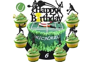 PALASASA 25 Stück Tennis Tortendeko Tennis Ball Cupcake Topper Tennis Alles Gute zum Geburtstag Cake Topper Sport Kuchen Dekoration für Sport Thema Mann Junge Mädchen Tennis Party Dekoration Geburtstagsparty