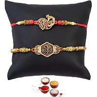 Sukkhi Elegant Gold Plated Designer Floral Rakhi Combo (Set of 2) with Roli Chawal and Raksha Bandhan for Men (CB73444)
