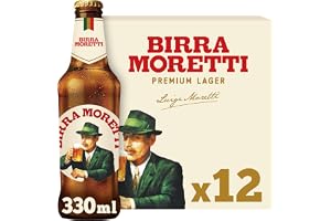 Birra Moretti, Premium Italian Lager, 4.6% ABV, 12 x 330ml Glass Bottle, Authentic Italian Beer Perfect with Good Food, Delic