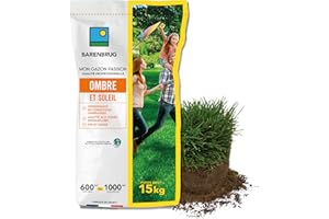 BARENBRUG - Gazon Ombre et Soleil - Performant en Conditions Ombragées - Adapté aux Zones Ensoleillées - Fin et Dense - Pour Végétaliser des Petits Jardins Urbains - Fabriqué en France - 15KG