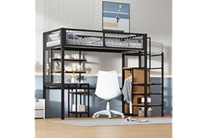 ‎MERAX Merax Hochbett 90x200cm, Metall Kinderbett mit Kleiderschrank & Schreibtisch, multifunktionales Etagenbett mit Stauraum & Regal, für Jungen, Mädchen, Schwarz (Ohne Matratze)