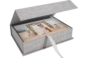 Hiwhy Boîte de rangement pour photos 10 x 15 cm - En lin - Pour ranger photos, images, certificats, accessoires de scrapbooking, souvenirs et bijoux - Gris