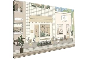 MECHANICAL CATTLE Urocza mata na biurko kawaii podkładka pod mysz królik i niedźwiedź śliczne anime japońska ulica pastelowa beżowa brązowa i zielona podkładka pod mysz, bardzo duża podkładka pod mysz na biurko