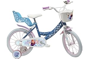 A.T.L.A.S. Vélo Enfant 16'' Fille Reine des Neiges/Frozen équipé de 2 Freins, Panier Avant, Porte poupée arrière, Garde-boues et Stabilisateurs.
