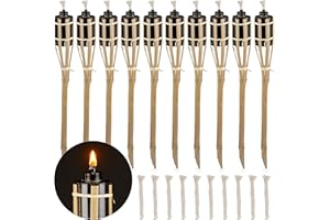 Relaxdays Set da 10 Fiaccole per Giardino, Accensione ad Olio, in bambù, con Stoppino, per Esterni, Altezza 50cm, Natura